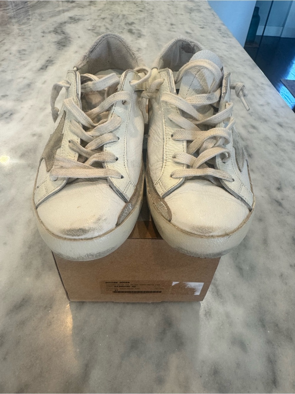 Golden Goose Women’s White Leather Sneakers with Gray Star Accent 37 - Picture 3 of 8
